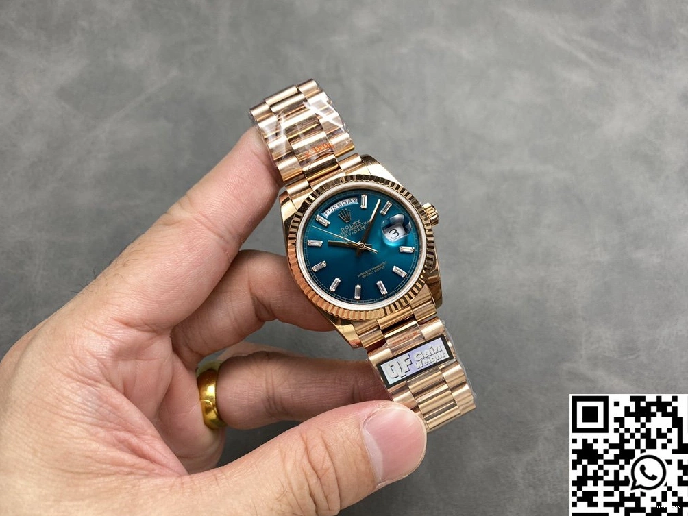 Rolex Date QF Blue Dial Rose Day v5 Factory Gold Tungsten Steel M128235-0085 36mm 0219